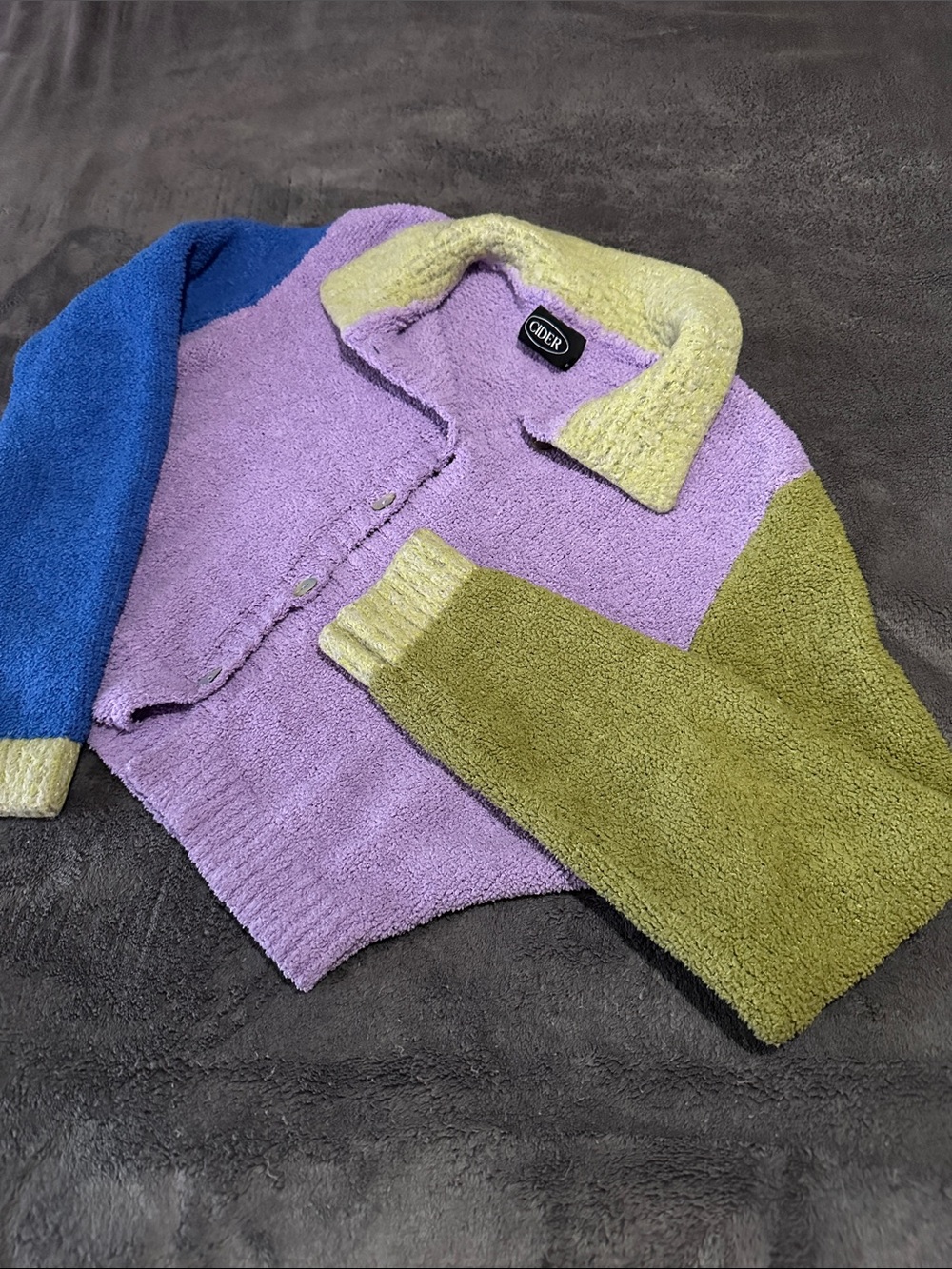 Cider Lavender, Blue & Olive Colorblock Cropped Cardigan - Picture 2 of 3